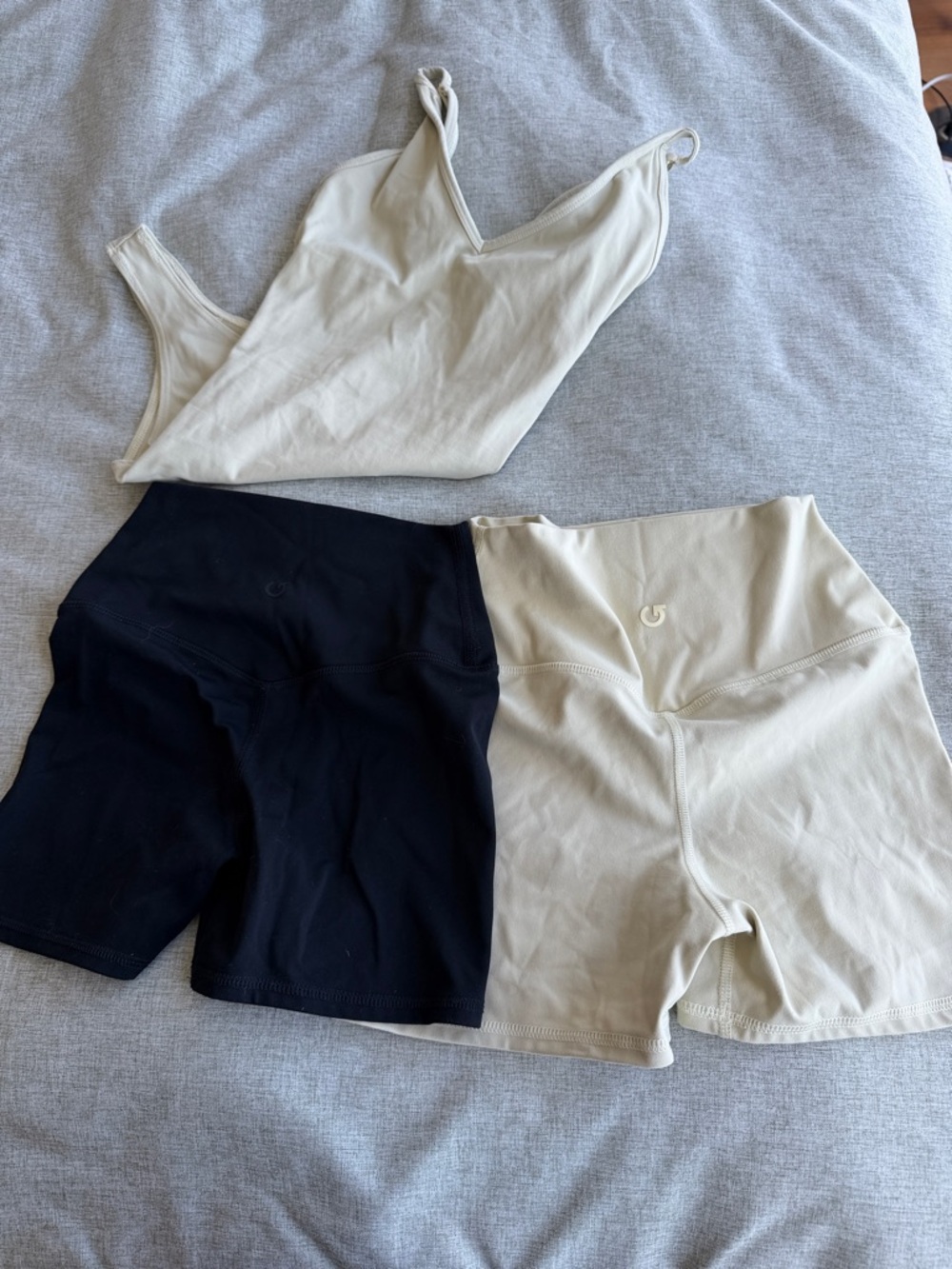 Garage Pilates set- Tan, Garage workout shorts-black